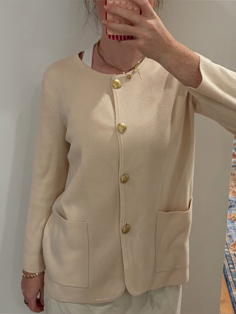 J. Crew Cream Round-Neck Button Front Coatigan